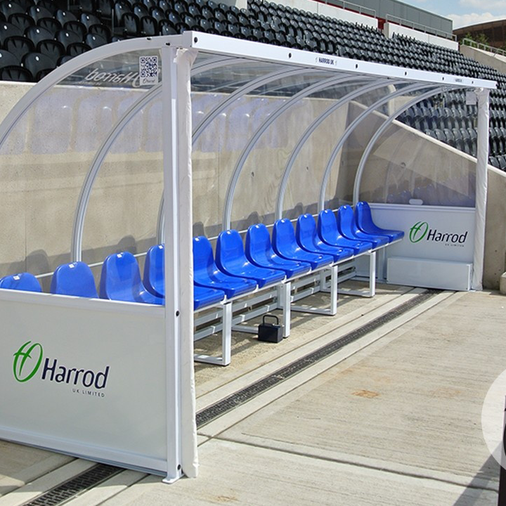 6m Socketed Curved Team Shelter c/w Red Seats SHE-031